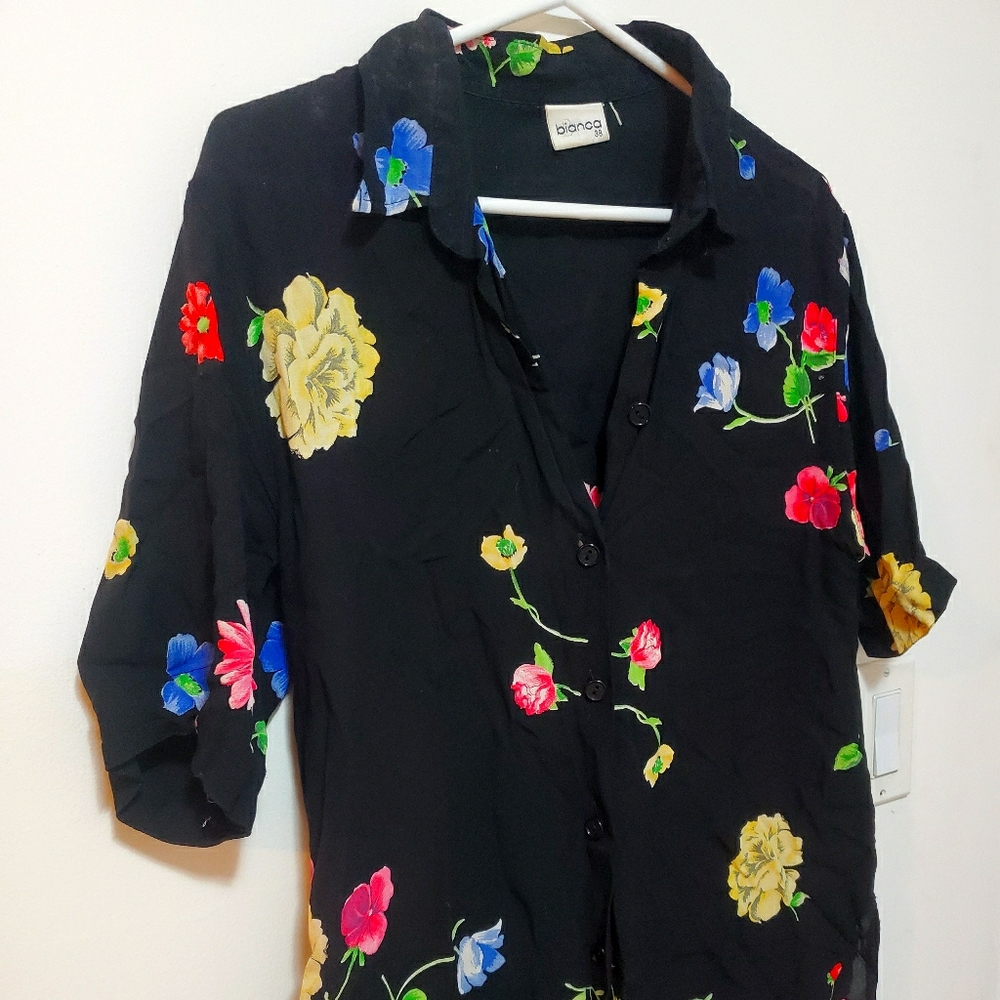 Vintage Black Floral Blouse